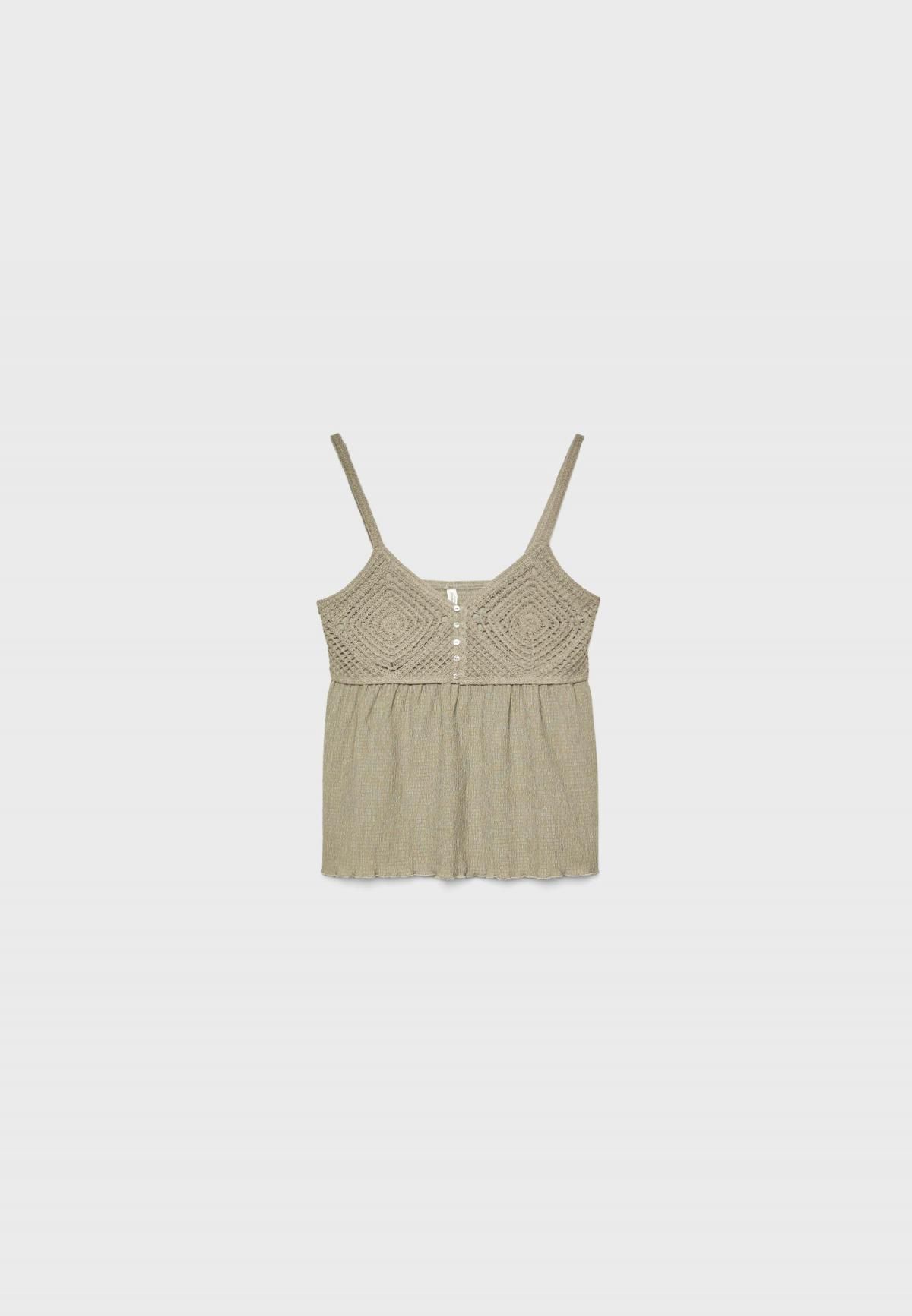 스트라디바리우스 크로셰 러플 브이넥 민소매 탑 2671/698 KHAKI - 메인 이미지