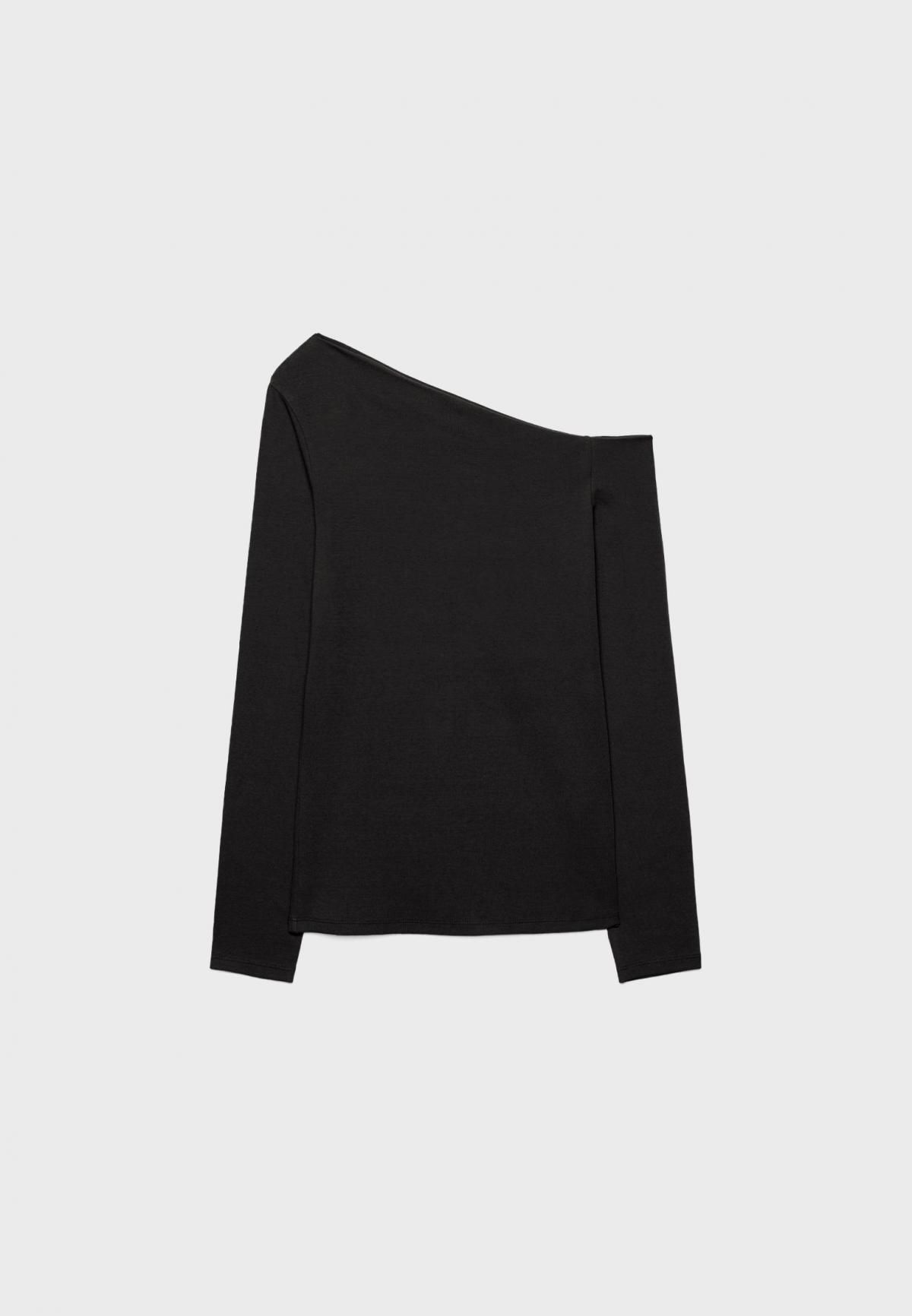 스트라디바리우스 비대칭 넥라인 컷아웃 긴팔 티셔츠 6525/228 BLACK - 상품 이미지