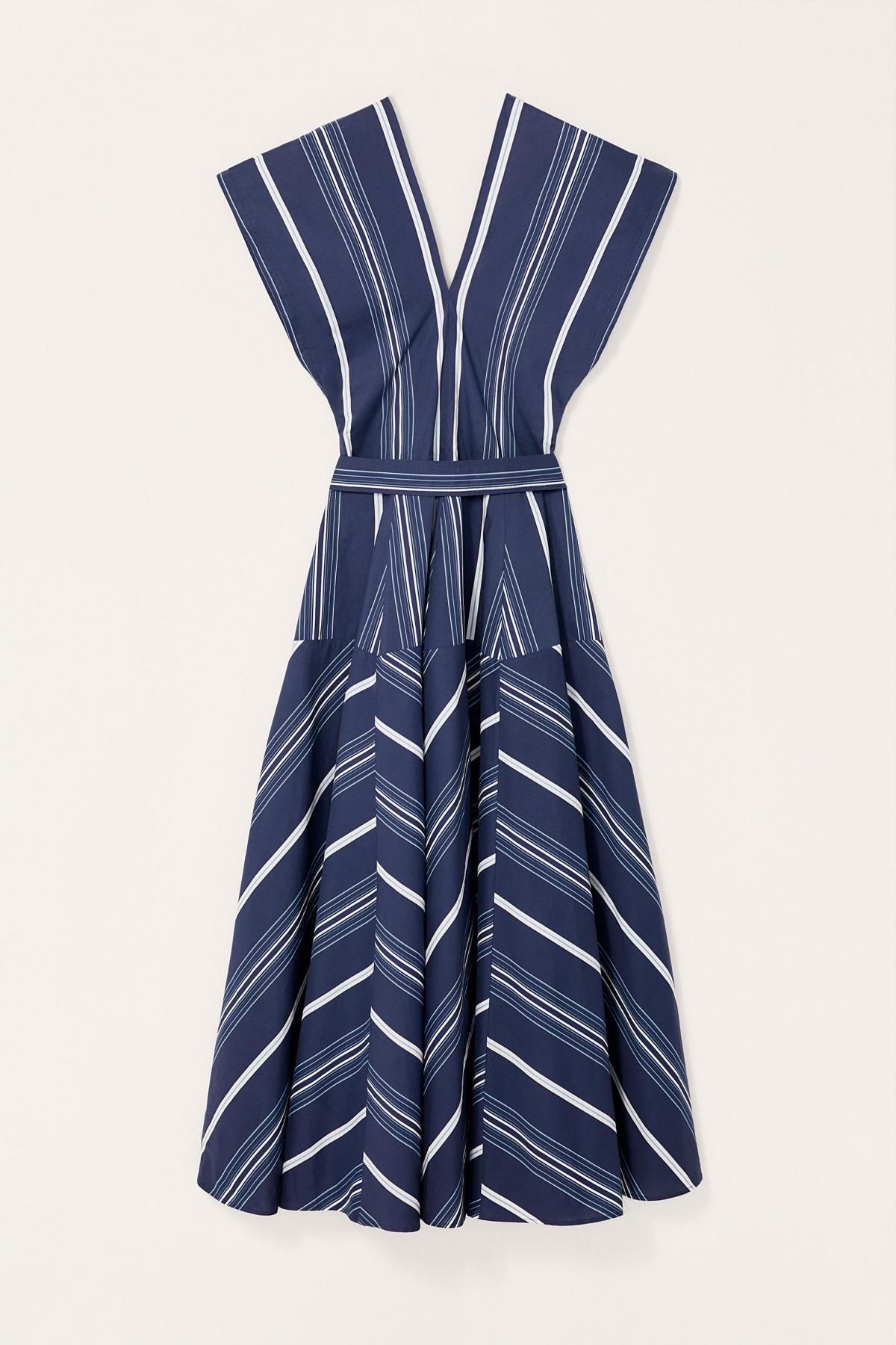 자라 스트라이프 코튼 미디 고데트 벨트 원피스 3764/709 NAVY BLUE - 상세 이미지 5