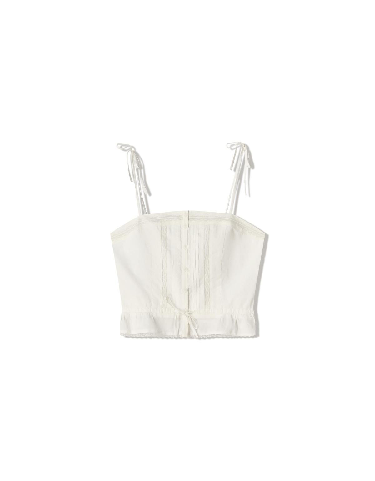 버쉬카 레이스업 스트랩 민소매 크롭 탑 3758/105 WHITE - 상세 이미지 3
