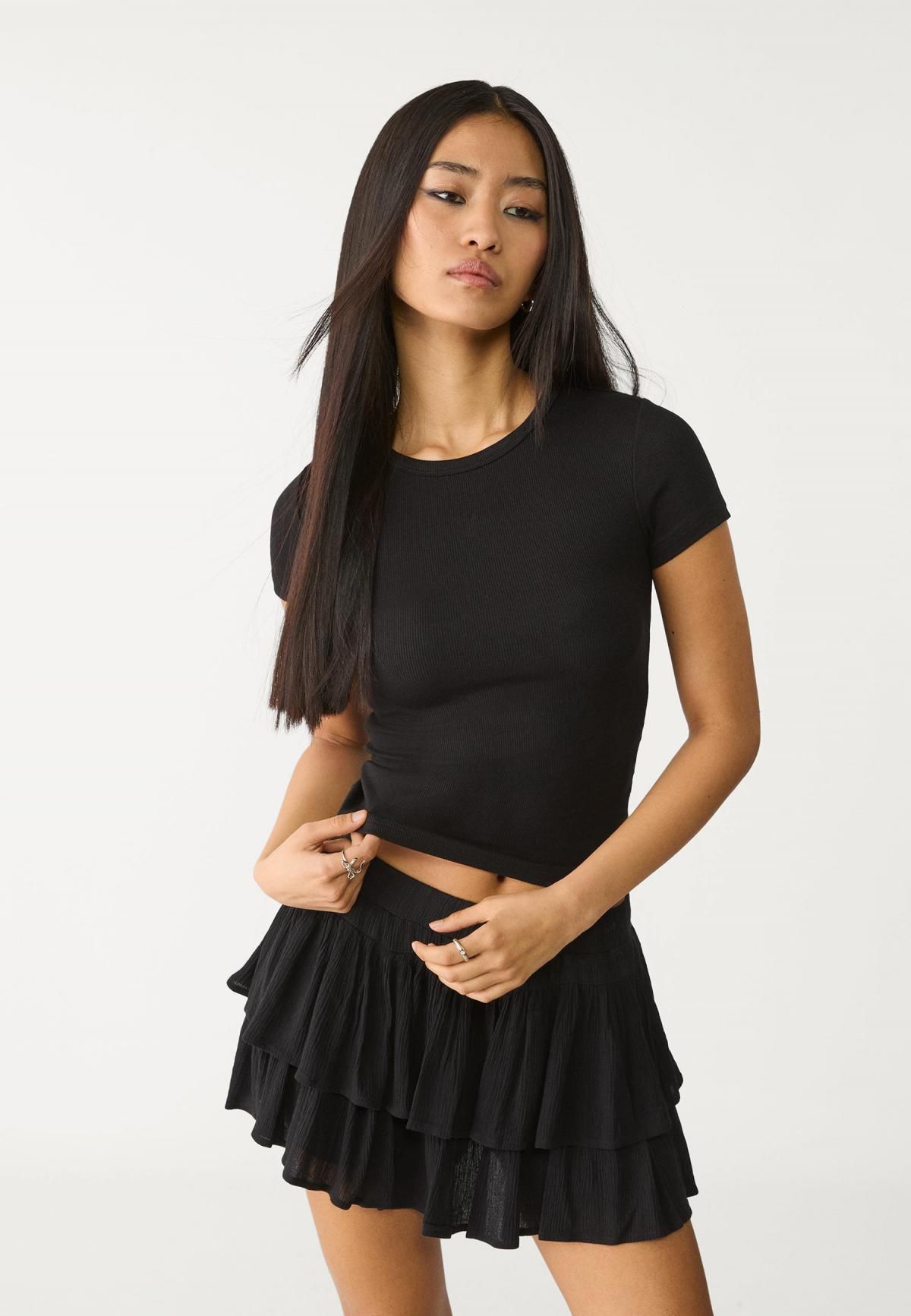 스트라디바리우스 러플 플루이드 미니 스커트 팬츠 7398/560 BLACK - 상세 이미지 5