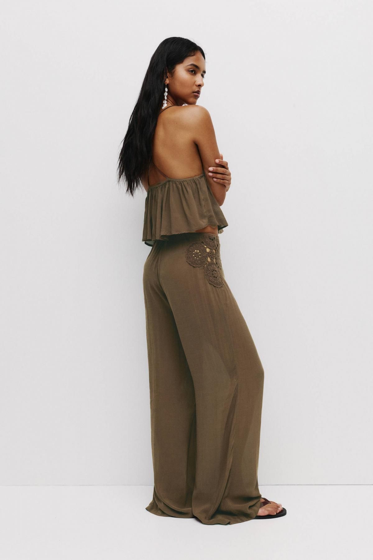 풀앤베어 크로셰 자수 보헤미안 와이드 팬츠 7675/308 BROWN - 상세 이미지 3