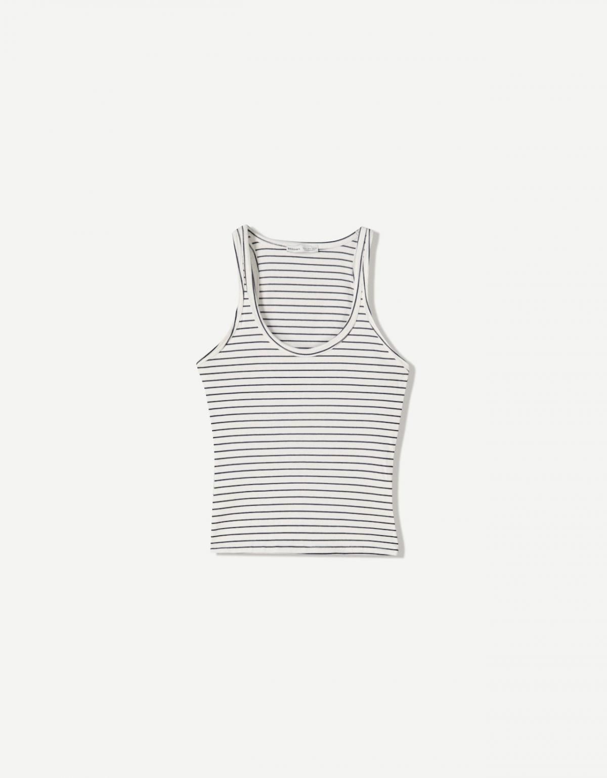 버쉬카 베이직 스트라이프 립드 슬리브리스 티셔츠 2338/152 WHITE - 상품 이미지