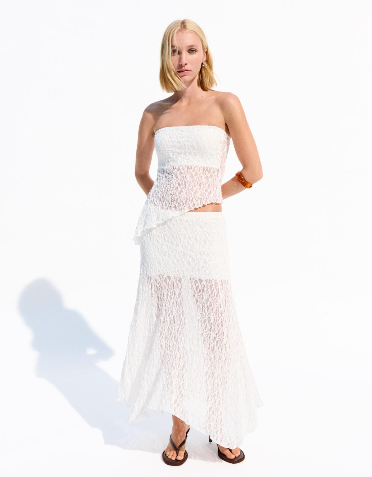 버쉬카 블론드 레이스 미디 스커트 0990/360 OFF WHITE - 상세 이미지 3