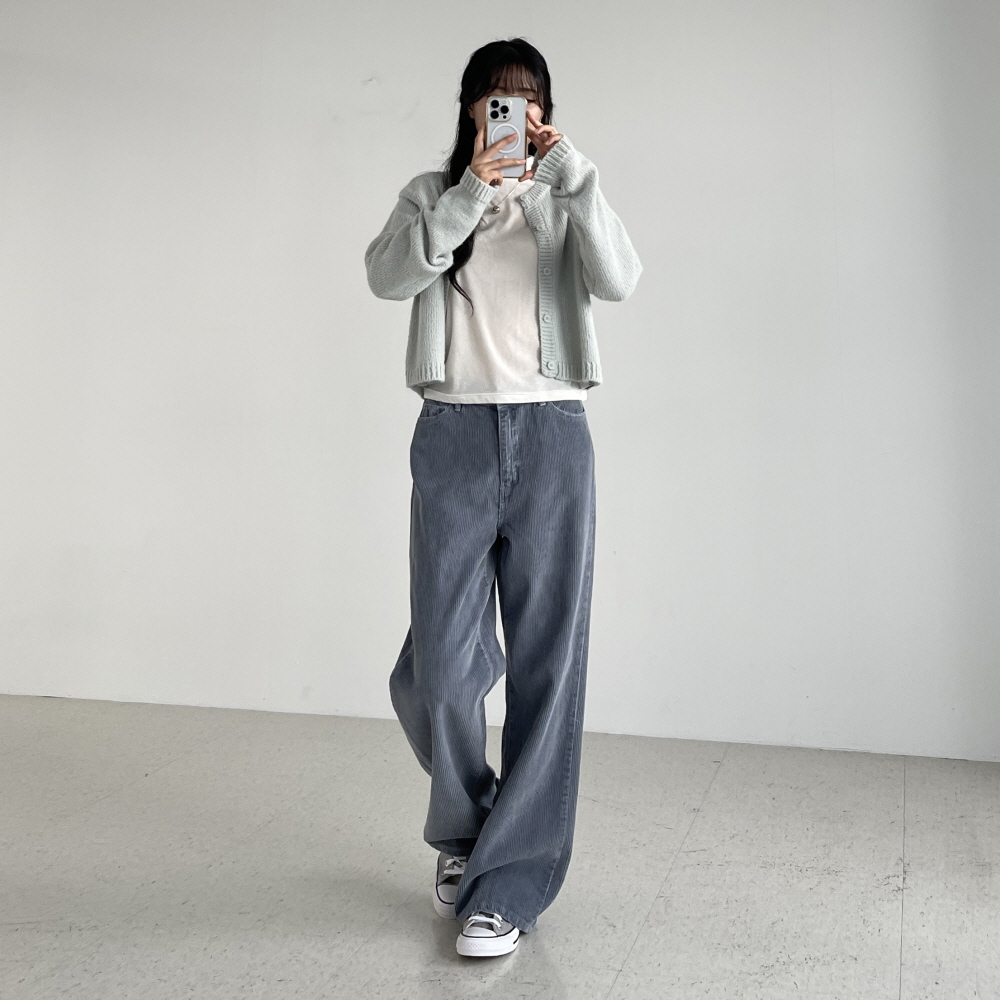 코듀로이팬츠 여성가을바지 세미와이드 뒷밴딩 일자 통바지 누브 골덴팬츠 - 상세 이미지 3