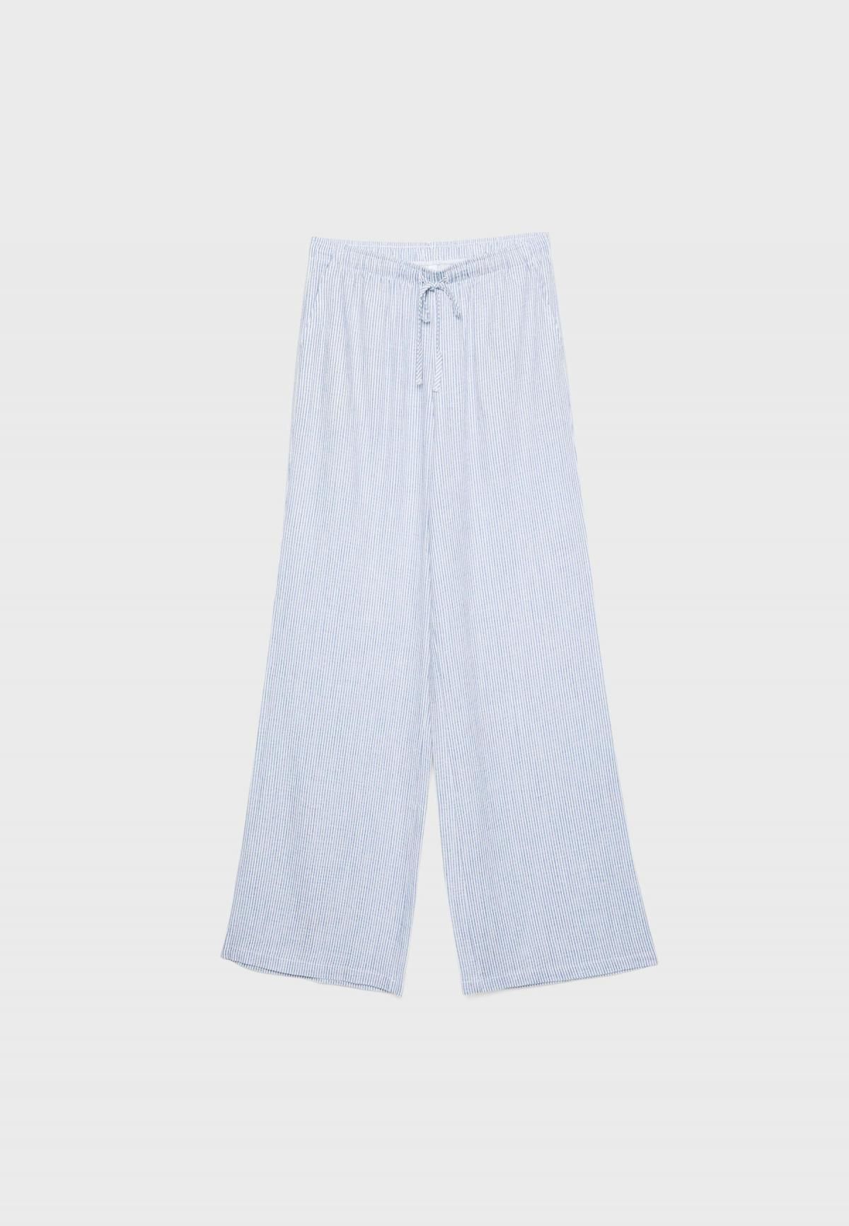 스트라디바리우스 스트라이프 린넨 블렌드 와이드 팬츠 1235/380 NAVY BLUE - 상품 이미지