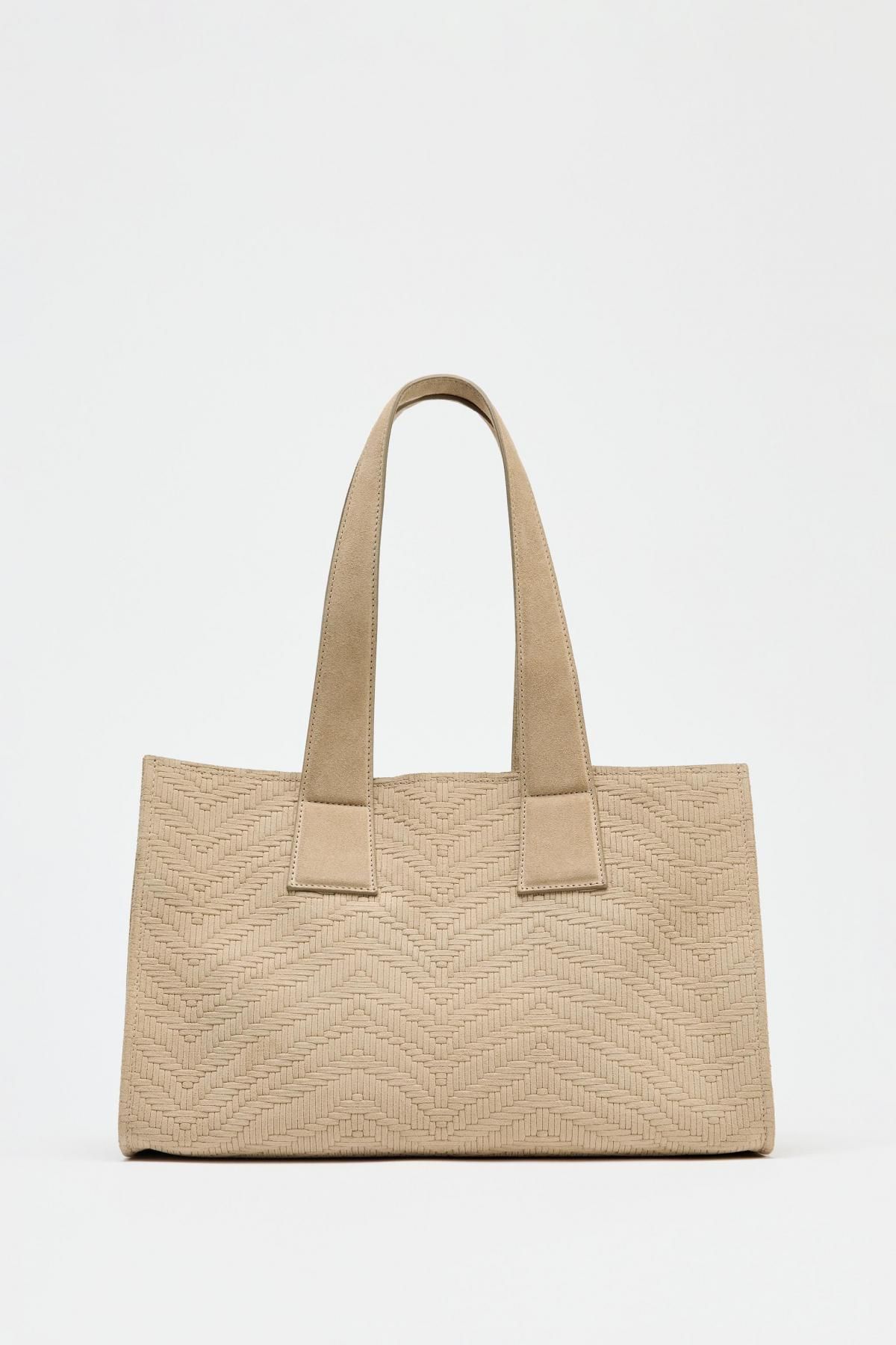 자라 베이지 브레이드 스웨이드 쇼퍼백 6010/610 SAND/BROWN - 메인 이미지