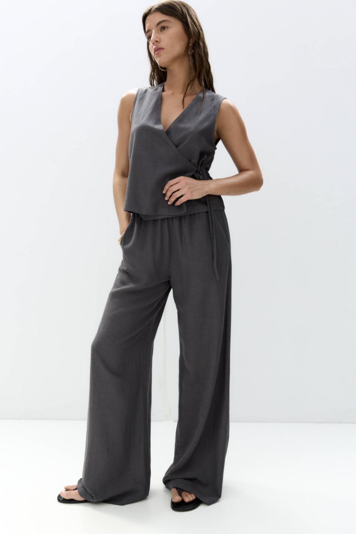 풀앤베어 내추럴 와이드핏 조거 팬츠 밴딩 린넨 블렌드 7675/312 GREY - 상세 이미지 2