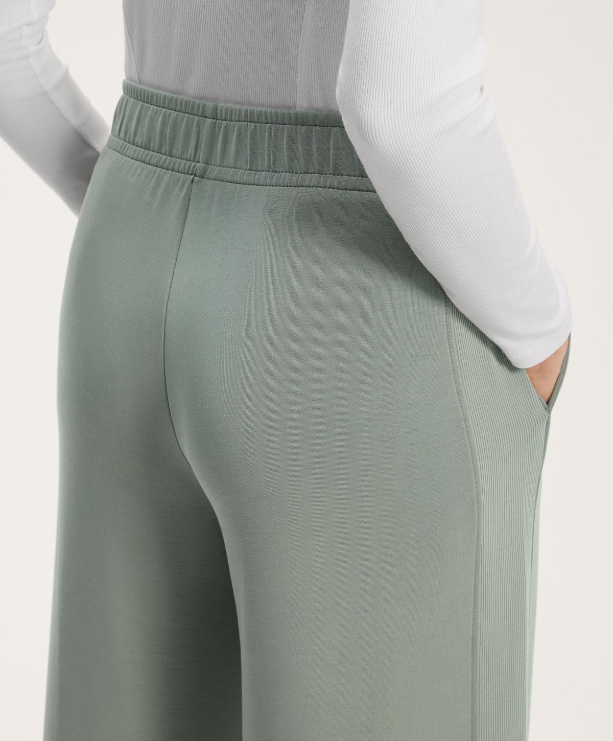 오이쇼 SOFTTOUCH 모달 사이드립 와이드 스트레이트 팬츠 1279/791 BLUEGREEN - 상세 이미지 4