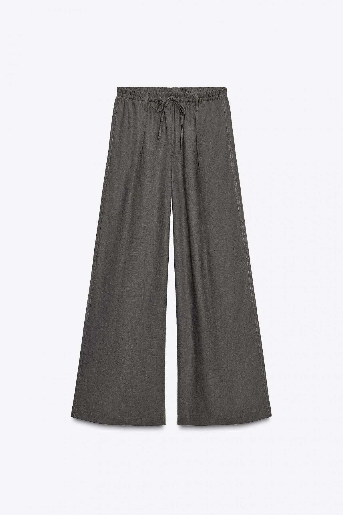 자라 린넨블렌드 와이드 밴딩 슬랙스 팬츠 1255/507 DARK GREY - 상세 이미지 5