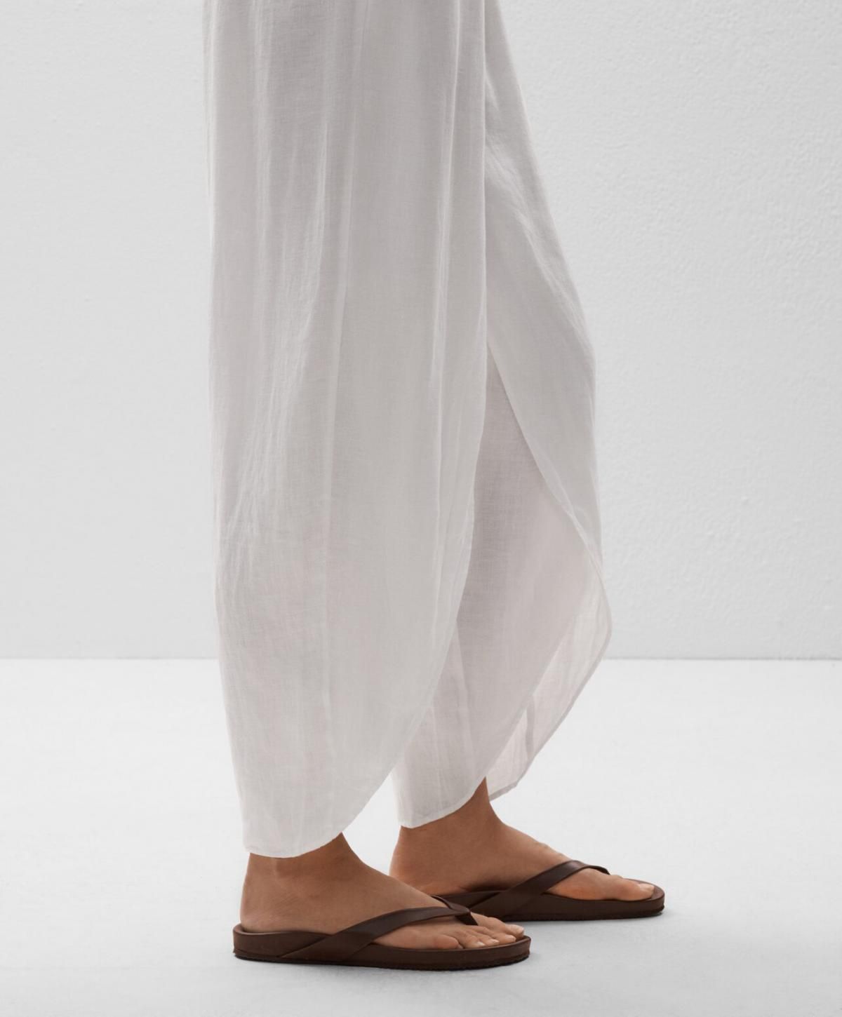 오이쇼 린넨 와이드 배럴 팬츠 라운드 슬릿 웨이스트 3361/873 WHITE - 상세 이미지 4