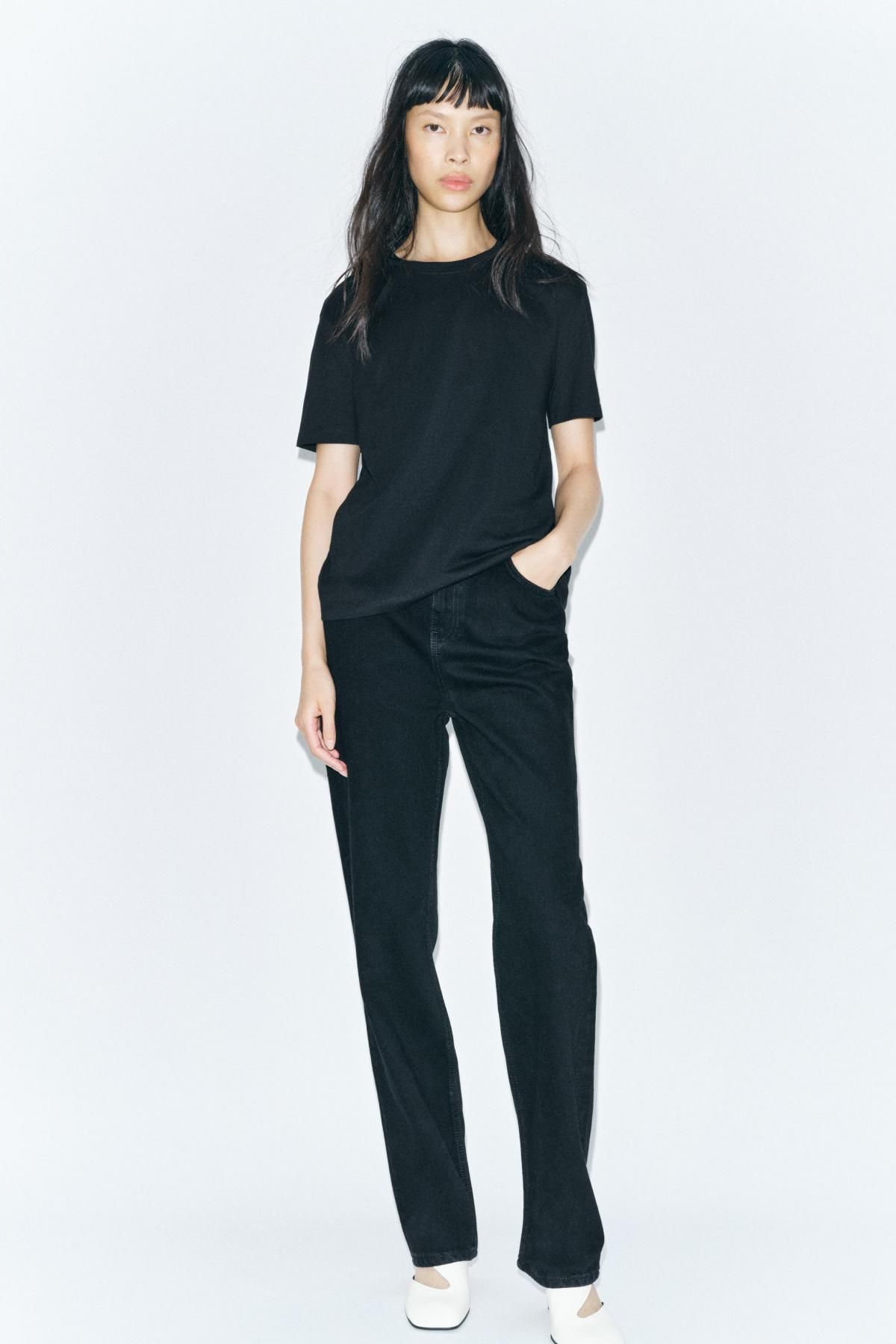 자라 베이직 코튼 반팔 티셔츠 3253/320 BLACK - 상세 이미지 4
