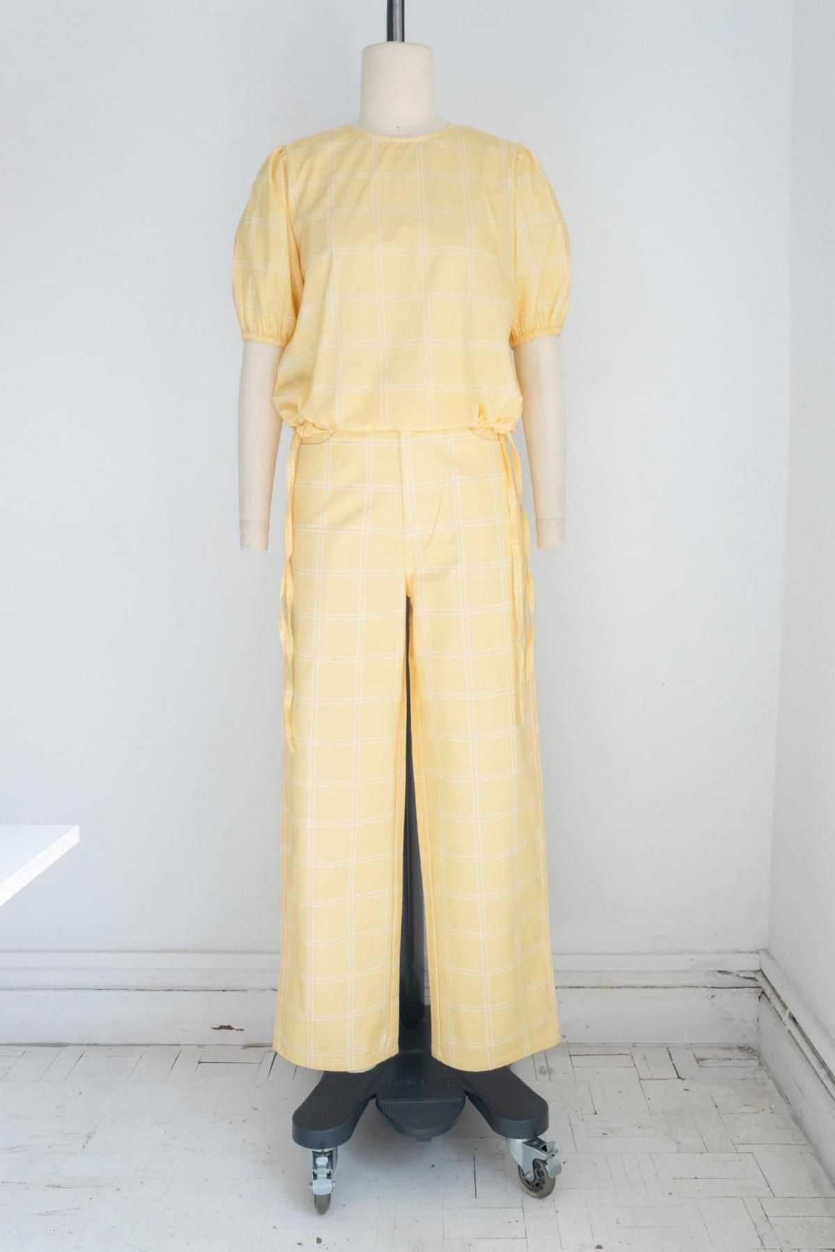 타이니코튼 체크 퍼프소매 스트링 블라우스 SS25-623N03 ONE COLOR - 상세 이미지 5