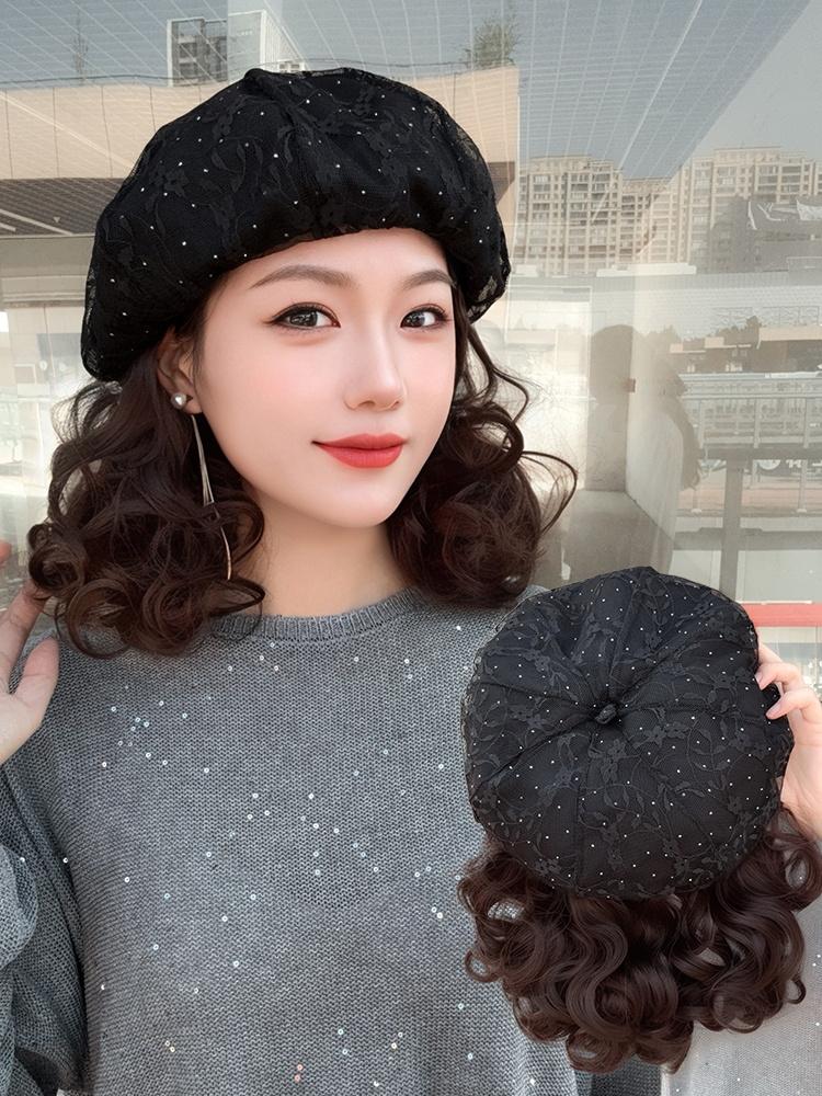 항암가발 항암모자 웨이브 가발달린모자 엄마 모자가발 일체형 모자+브라운 케어세트 - 상품 이미지