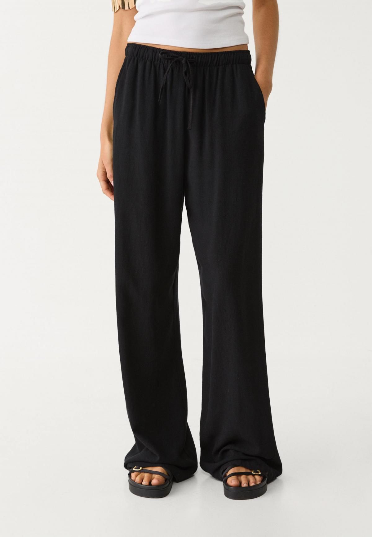 스트라디바리우스 이지웨어 린넨블렌드 와이드 팬츠 1235/331 BLACK - 상품 이미지