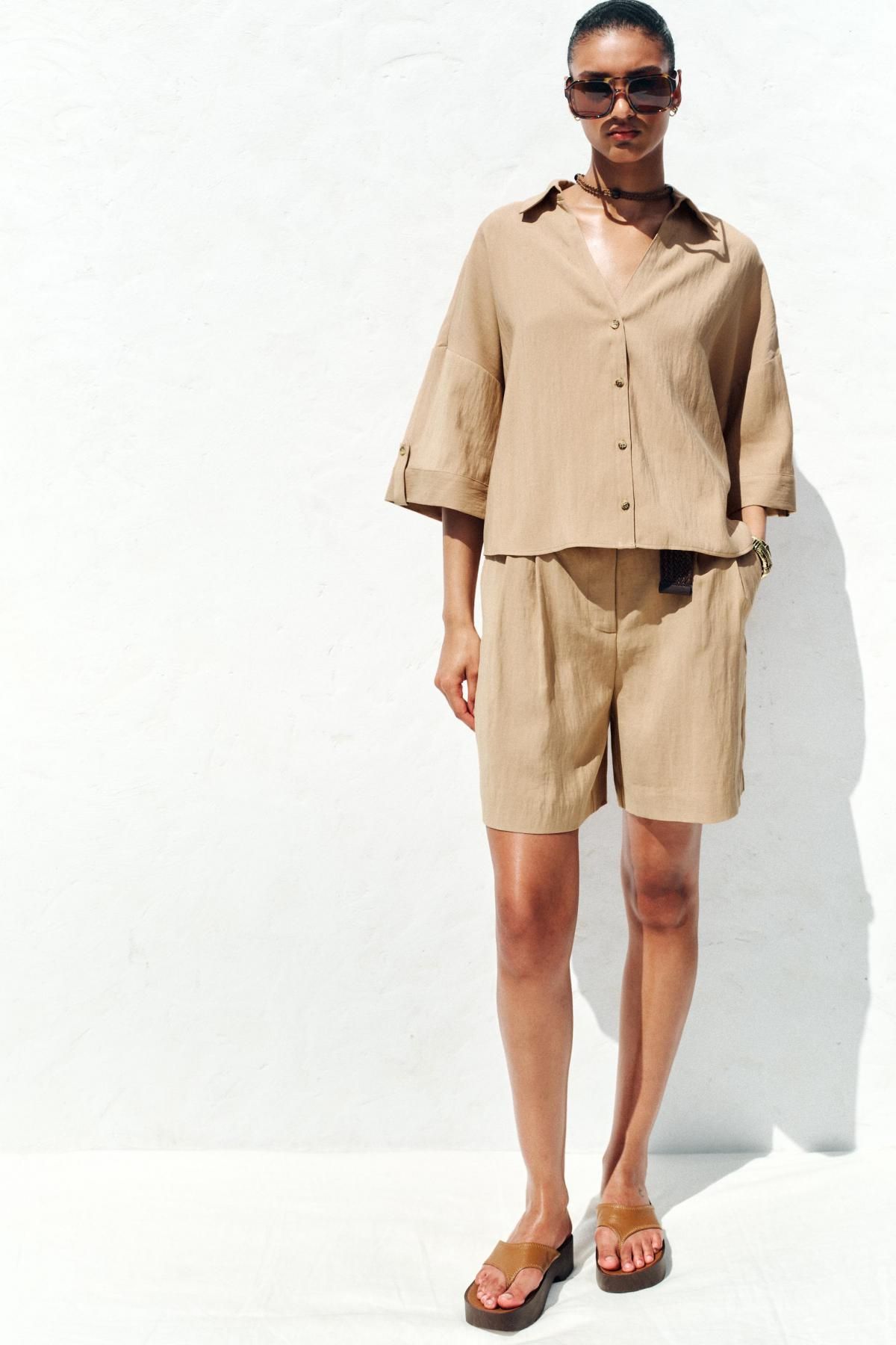 자라 미니멀 오버핏 와이드 반팔 셔츠 8372/226 MID-CAMEL - 상세 이미지 2