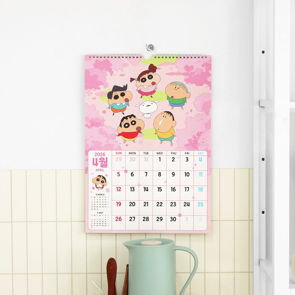 마이빈 2026년 26년 짱구 캐릭터 벽걸이 책상 달력 캘린더 옐로우 이미지 4