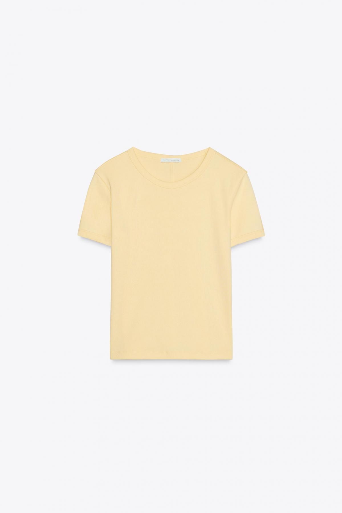 자라 크롭 미드웨이트 라운드넥 백라인 디테일 반팔 티셔츠 3253/321 YELLOW - 메인 이미지