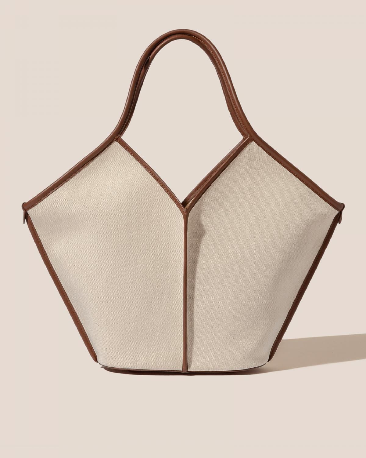 헤레우 CALELLA 오가닉 코튼 레더트림 토트백 7697106043096 BEIGE/CHESTNUT - 메인 이미지
