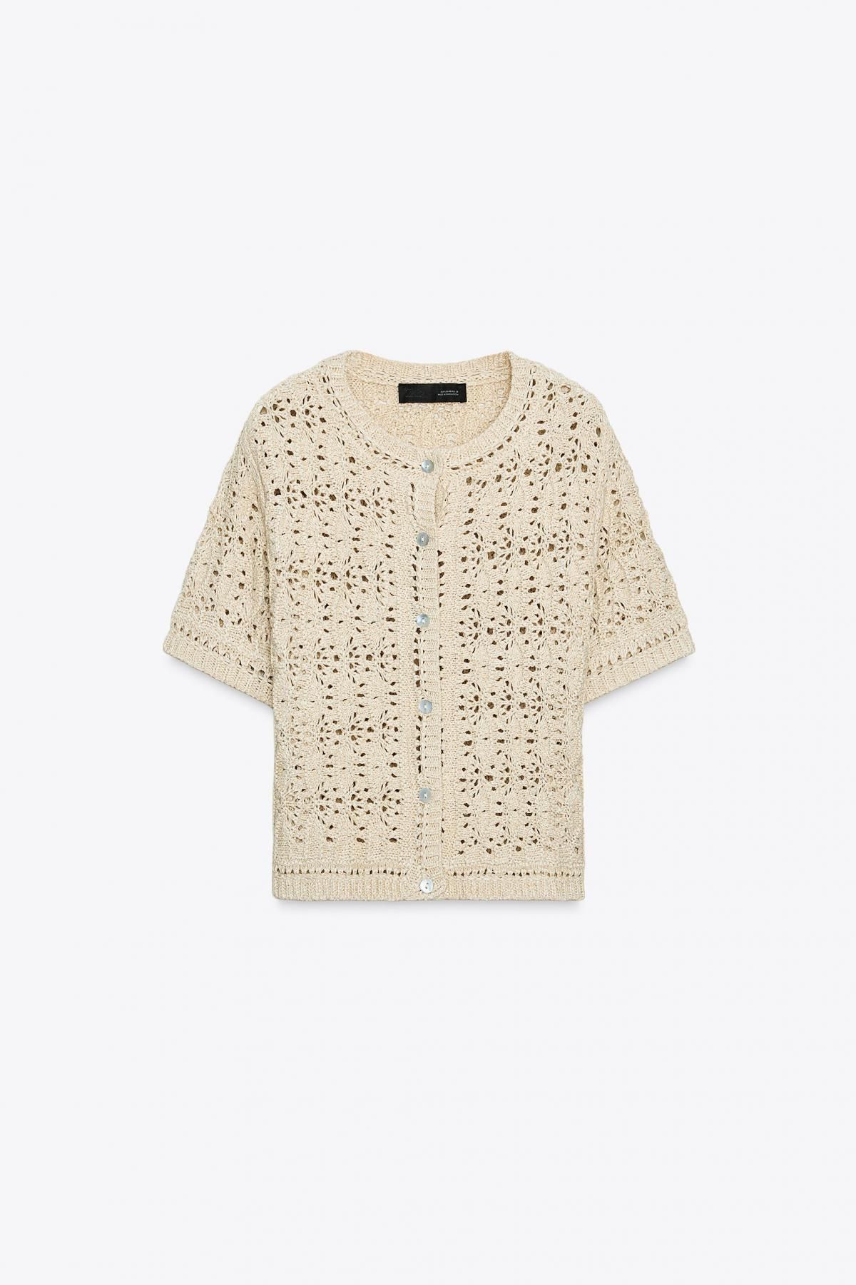 자라 오픈니트 라운드넥 반팔 가디건 8082/001 BEIGE - 메인 이미지