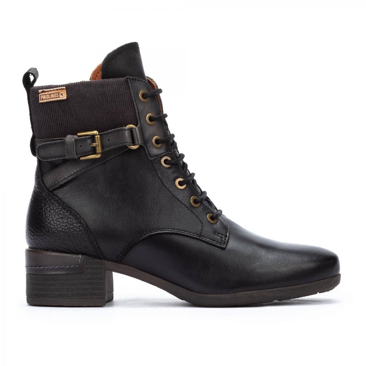피콜리노스 프리미엄 레더 버클 레이스업 앵클부츠 MALAGA W6W-8953C1 BLACK - 상품 이미지