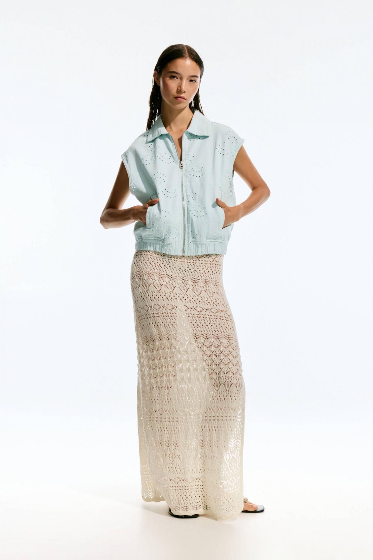 풀앤베어 레이스 펀칭 코튼 베스트 7801/320 PALE BLUE 이미지 6