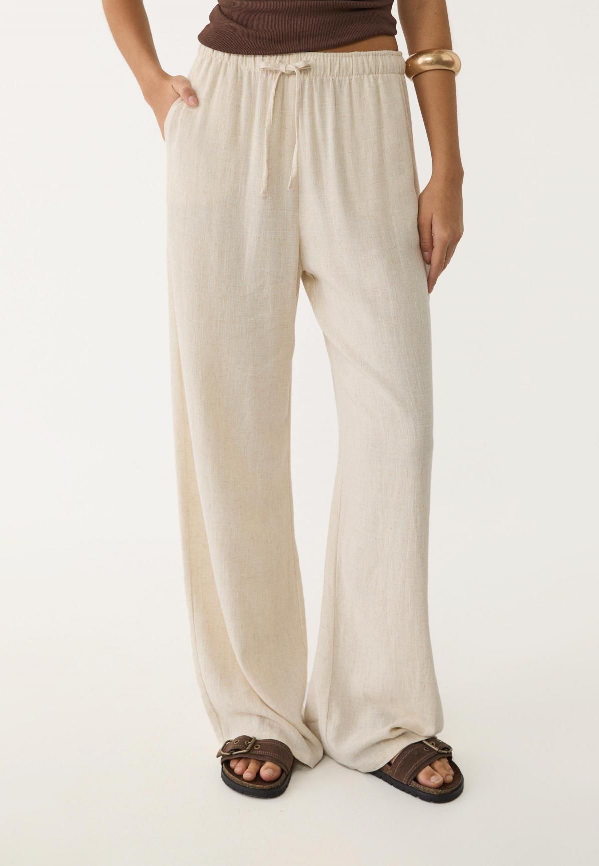 스트라디바리우스 와이드 린넨 블렌드 밴딩팬츠 1235/331 STONE - 상품 이미지