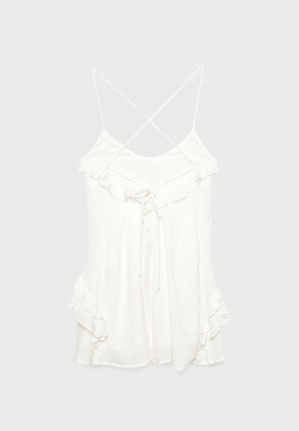 스트라디바리우스 러플 코튼 V넥 스트랩 미니 원피스 8183/150 WHITE - 상세 이미지 2