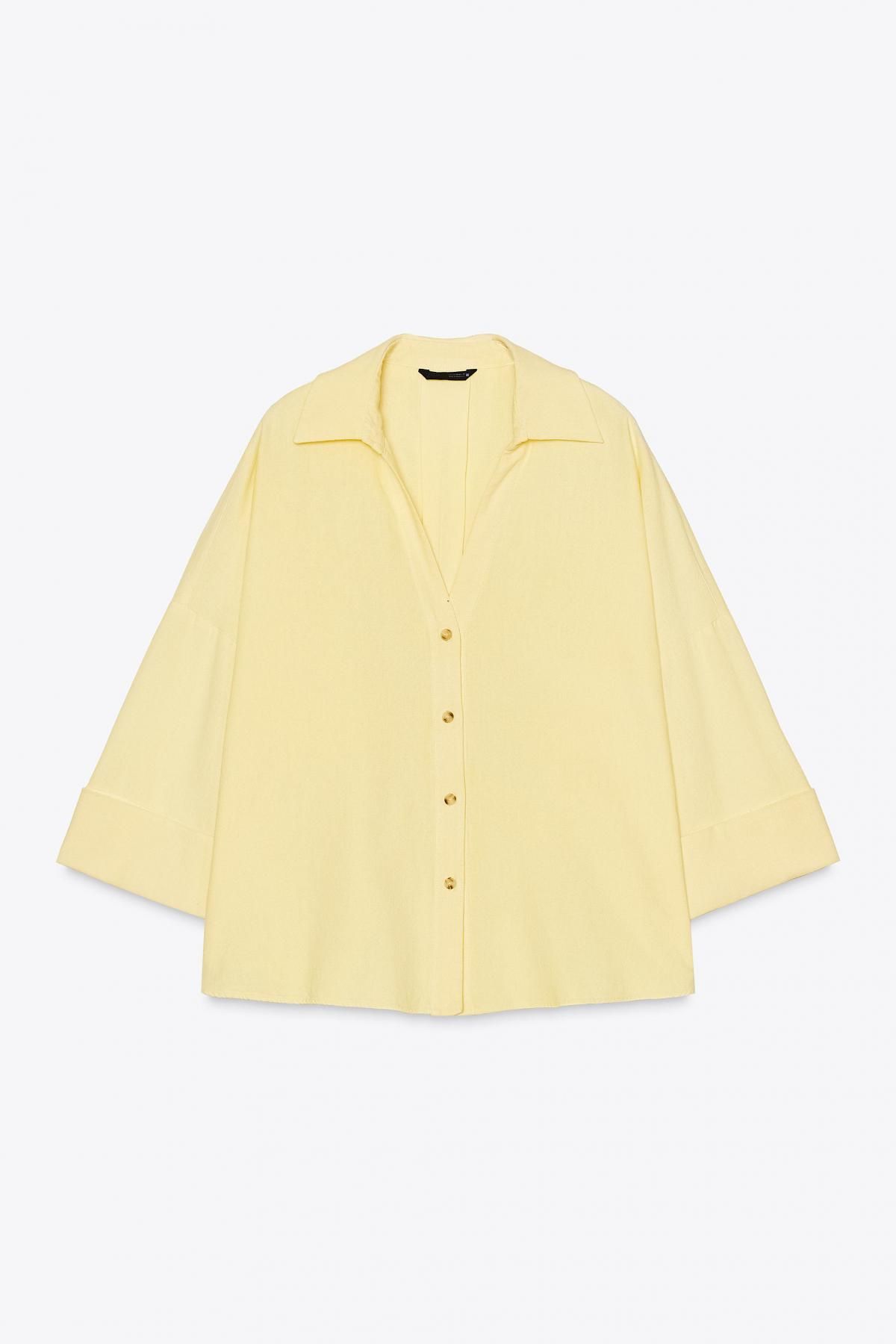 자라 린넨블렌드 와이드 슬리브 브이넥 셔츠 3457/734 YELLOW - 메인 이미지