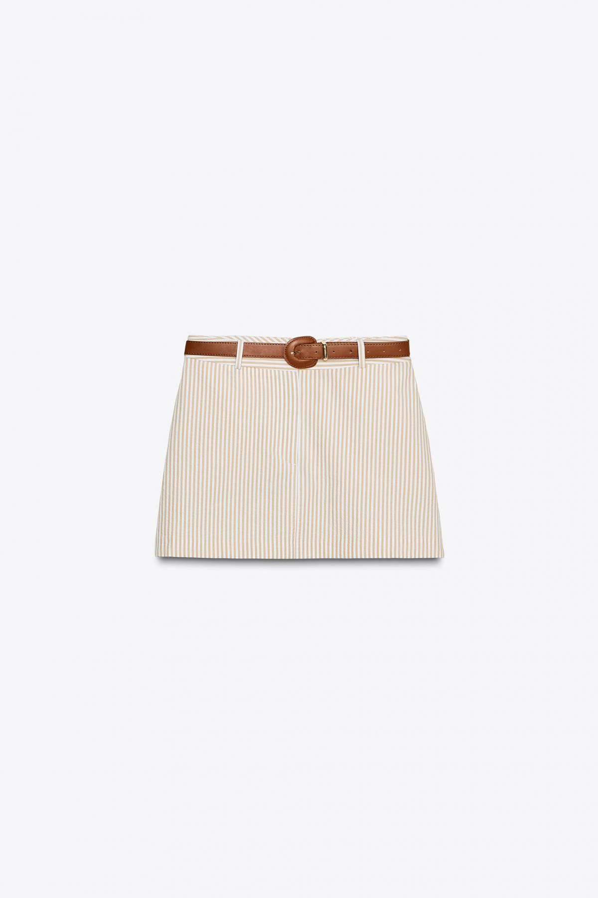 자라 스트라이프 벨트 큐롯 스커트 팬츠 1478/110 CAMEL/WHITE - 메인 이미지