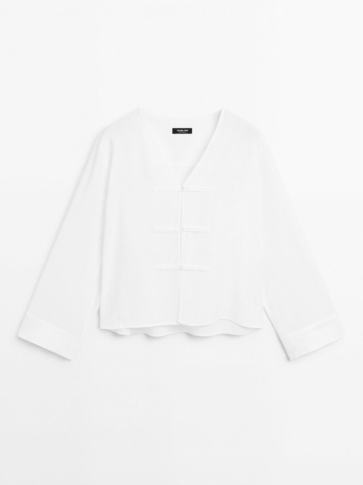 마시모두띠 내추럴 린넨 블렌드 플루이드 브이넥 키모노 블라우스 5124/536 WHITE - 상품 이미지