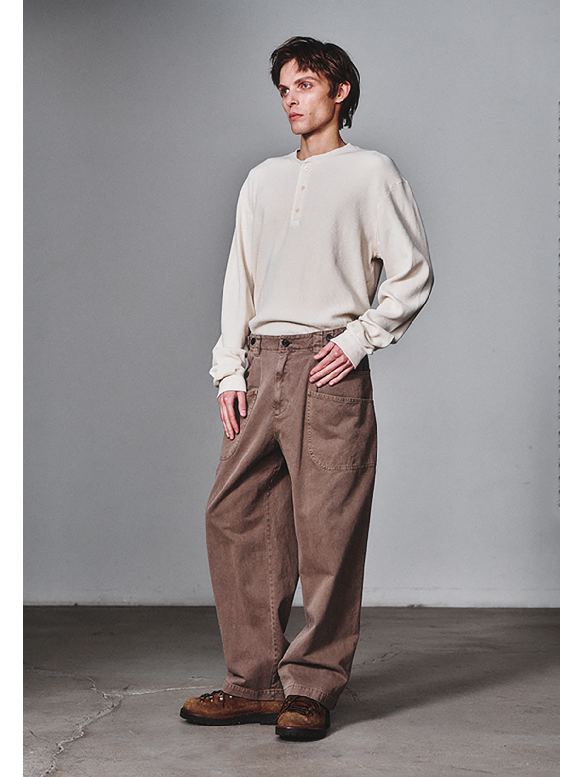 아트이프액츠 ART IF ACTS GARMENT DYED WAFFLE HENLEY CREAM : TRIPLESTORE