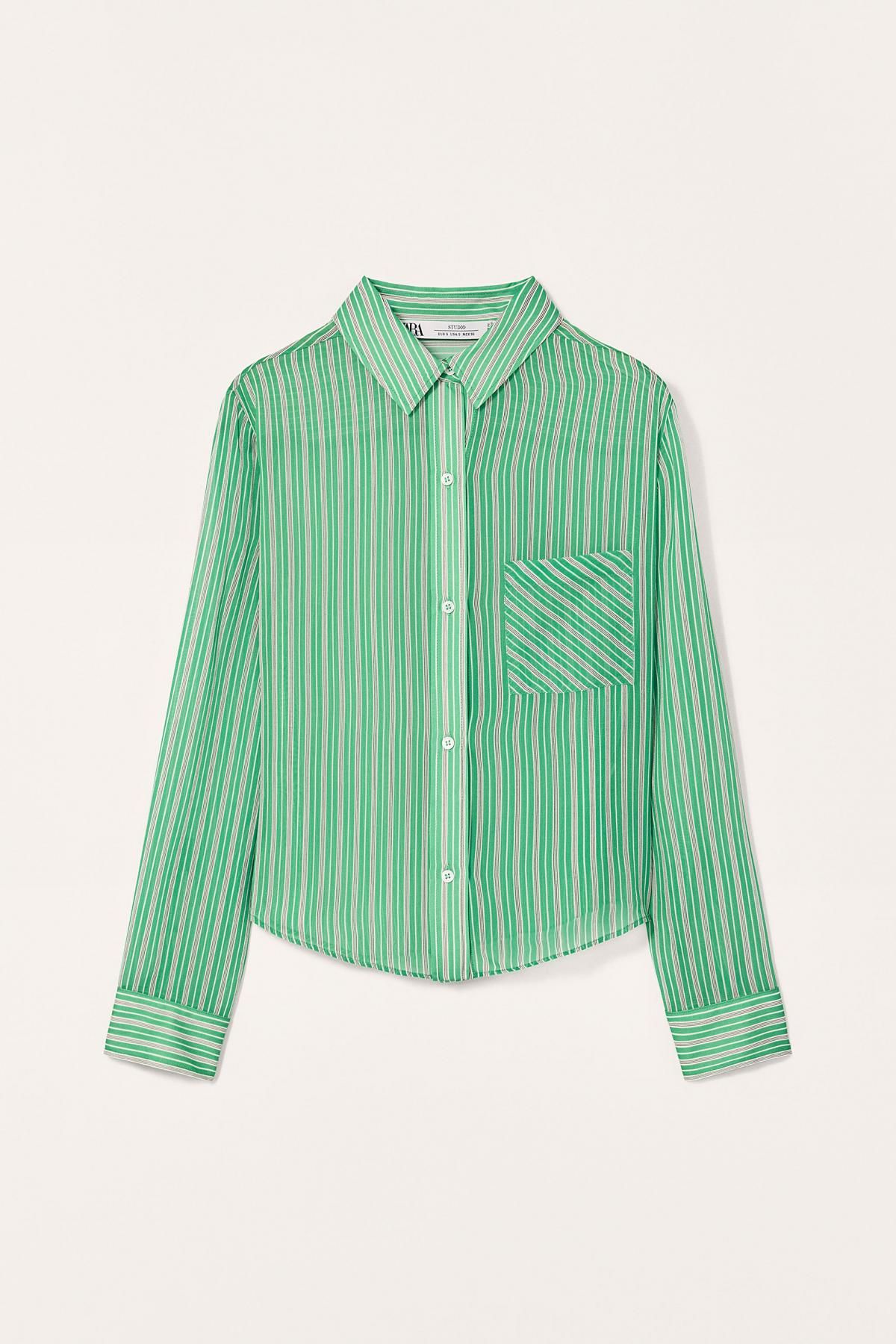 자라 스트라이프 슬림 테크니컬 긴팔 셔츠 3706/724 WHITE / GREEN - 메인 이미지