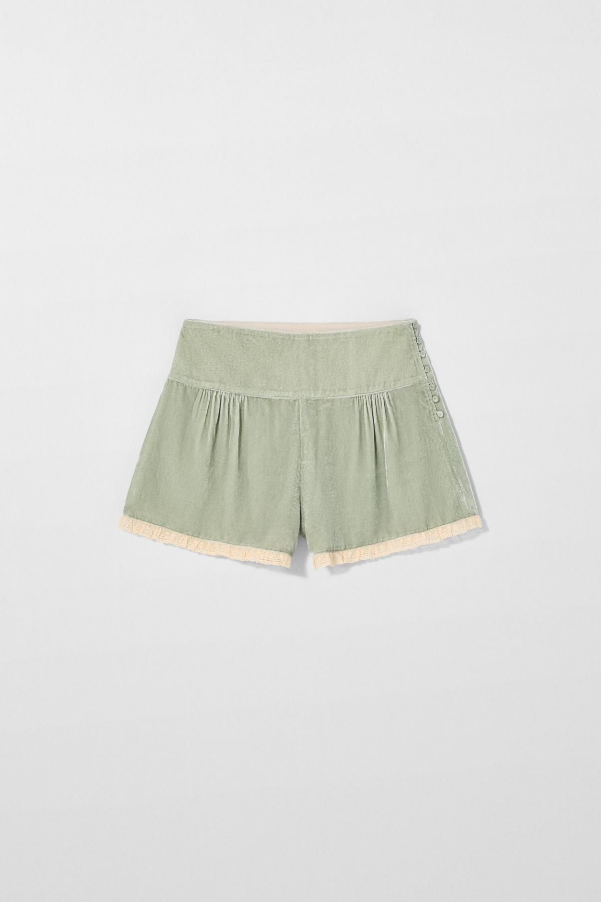 자라 벨벳 레이스 웨이스트 숏팬츠 X 케이트 모스 1758/250 LIGHT GREEN - 메인 이미지
