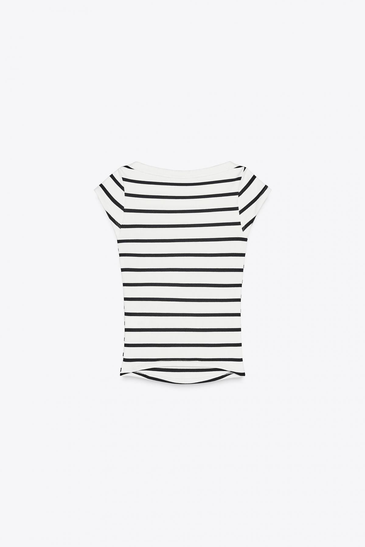 자라 스트라이프 슬림핏 보트넥 반팔 티셔츠 4424/302 STRIPED - 상세 이미지 4