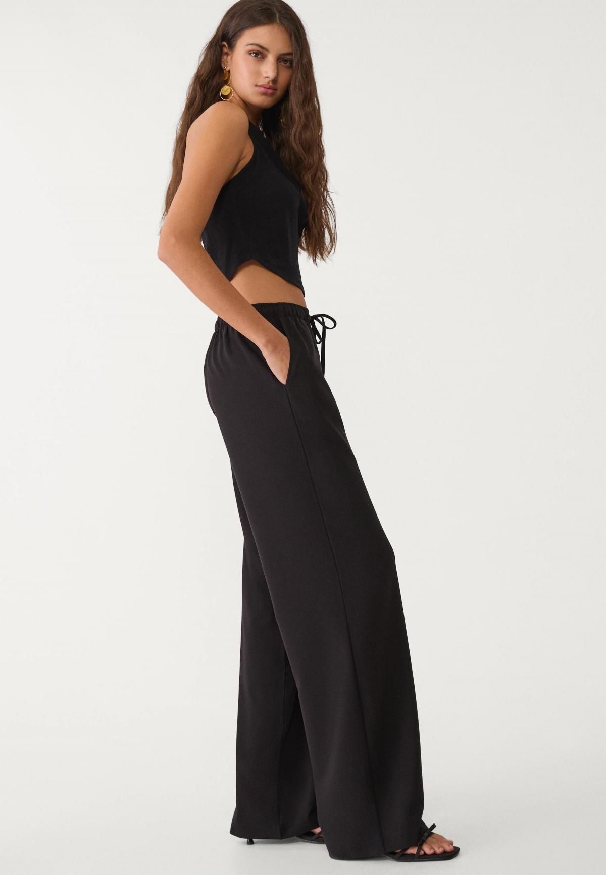 스트라디바리우스 와이드핏 롱 플루이드 밴딩 팬츠 1235/473 BLACK - 상세 이미지 4