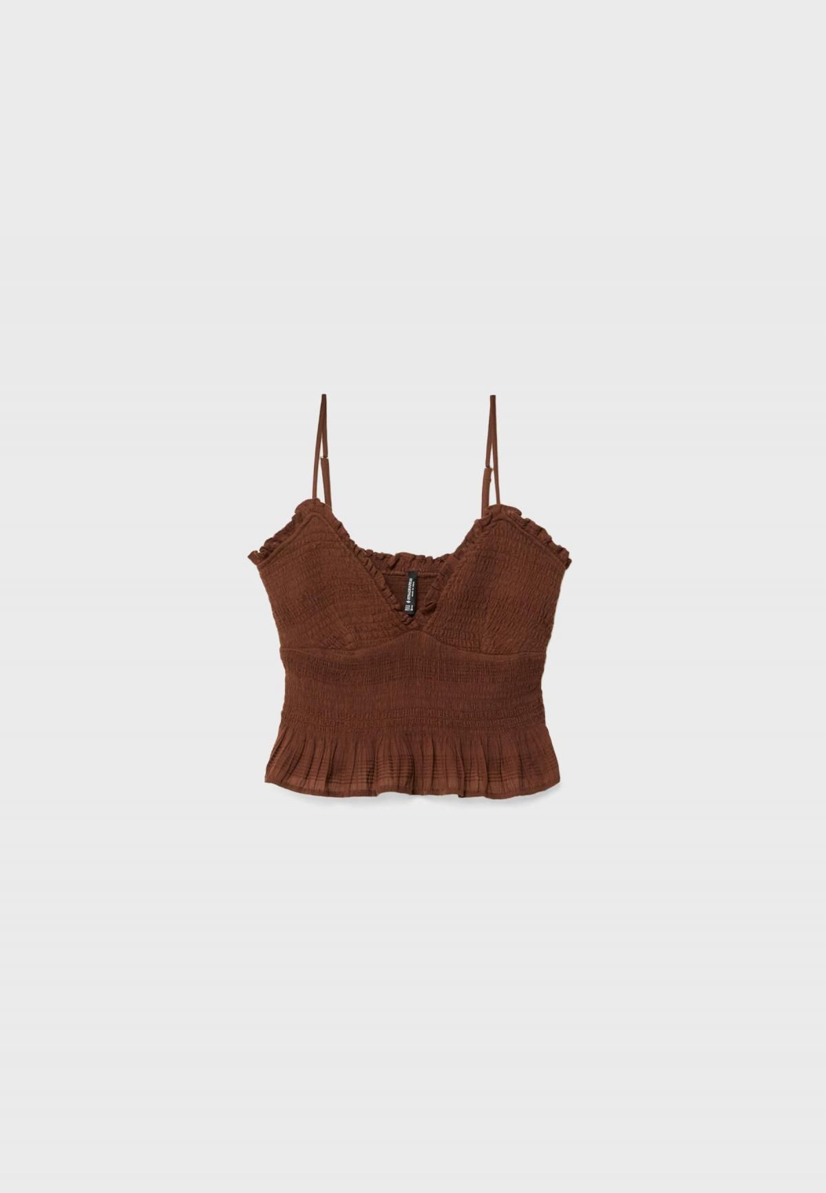 스트라디바리우스 러플 민소매 슬림핏 탑 브라운 7158/585 BROWN - 상품 이미지