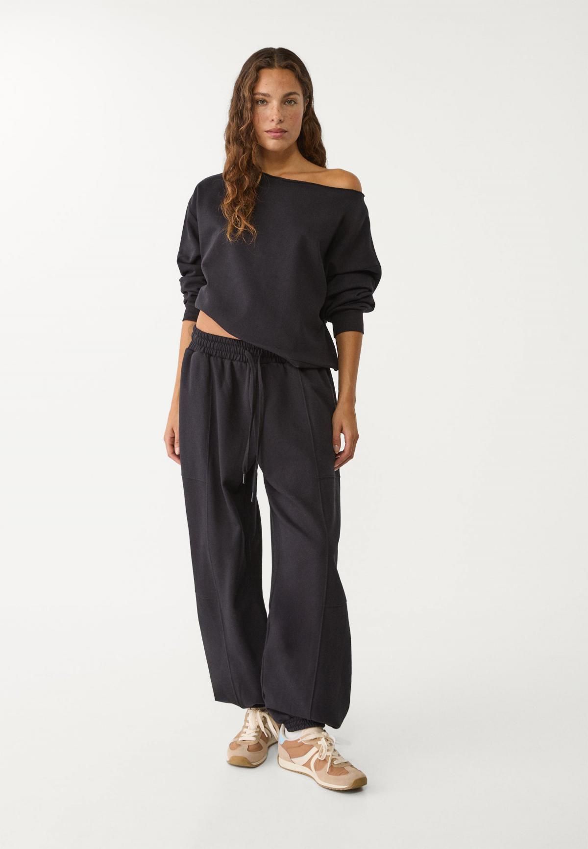 스트라디바리우스 미니멀 와이드 라운드넥 맨투맨 7661/589 BLACK - 상세 이미지 4