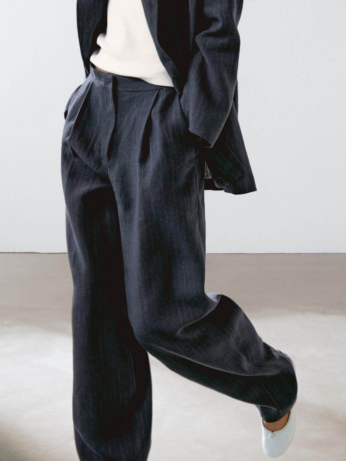 마시모두띠 테크니컬 린넨 핀스트라이프 정장 팬츠 5057/671 NAVY BLUE - 상세 이미지 3