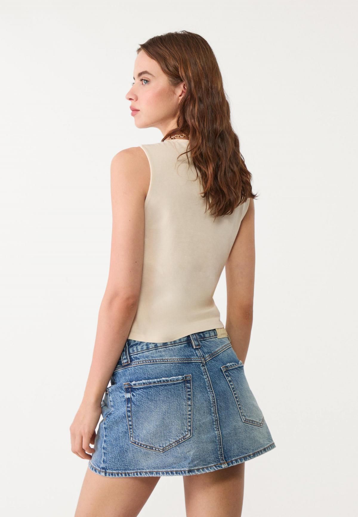 스트라디바리우스 라이트데님 미드웨이스트 미니 스커트팬츠 1283/422 MEDIUM DENIM WASH - 상세 이미지 5