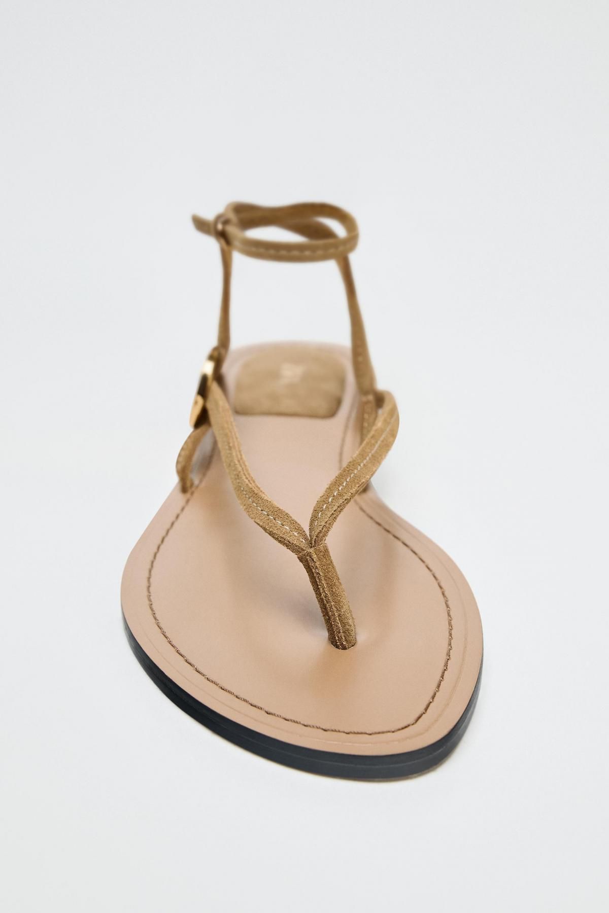 자라 스플릿 스웨이드 스트랩 샌들 메탈 장식 3615/510 SAND/BROWN - 상세 이미지 3