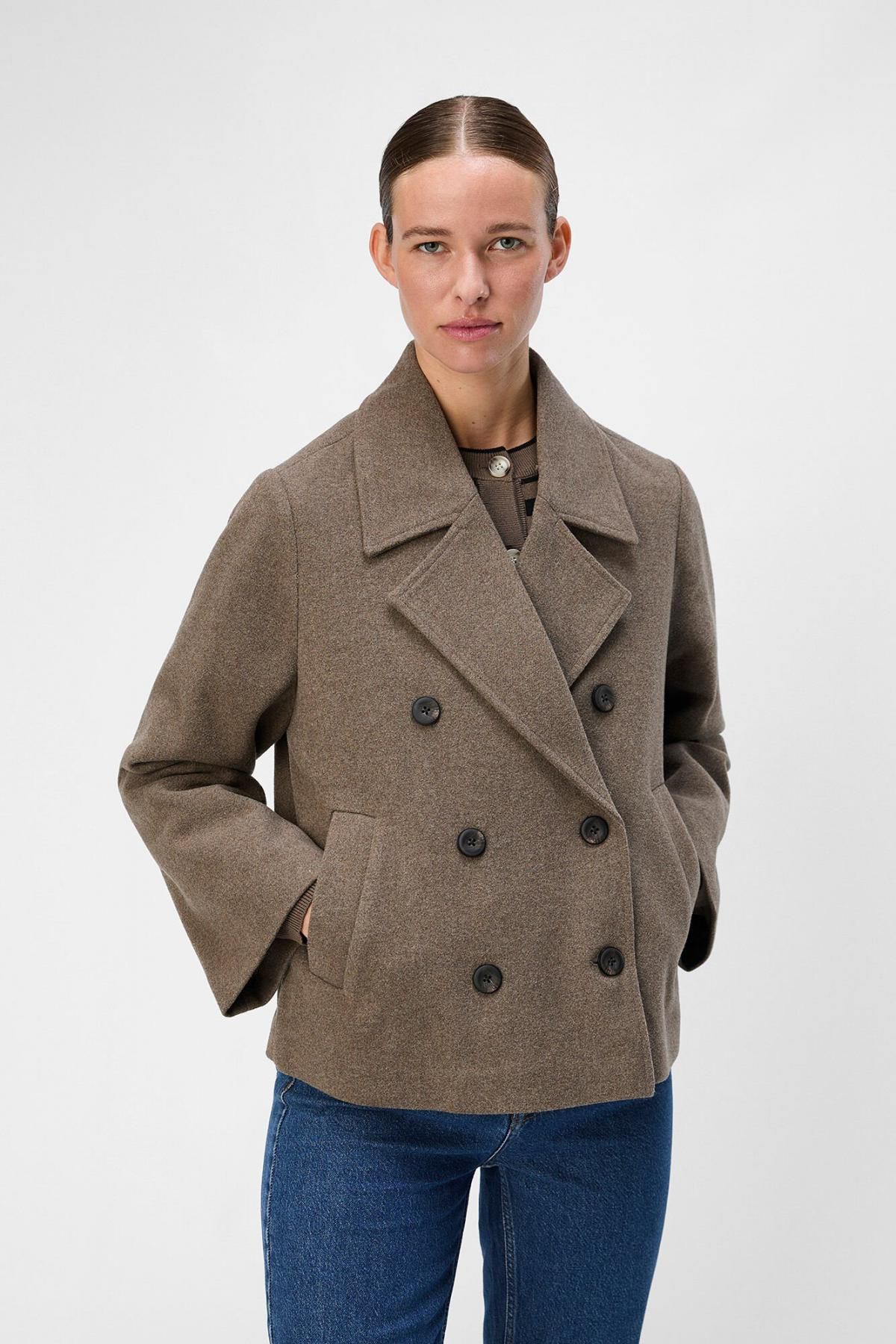 오브젝트 친환경 더블 브레스트 숏 울 코트 7930146 GRIS - 상세 이미지 4