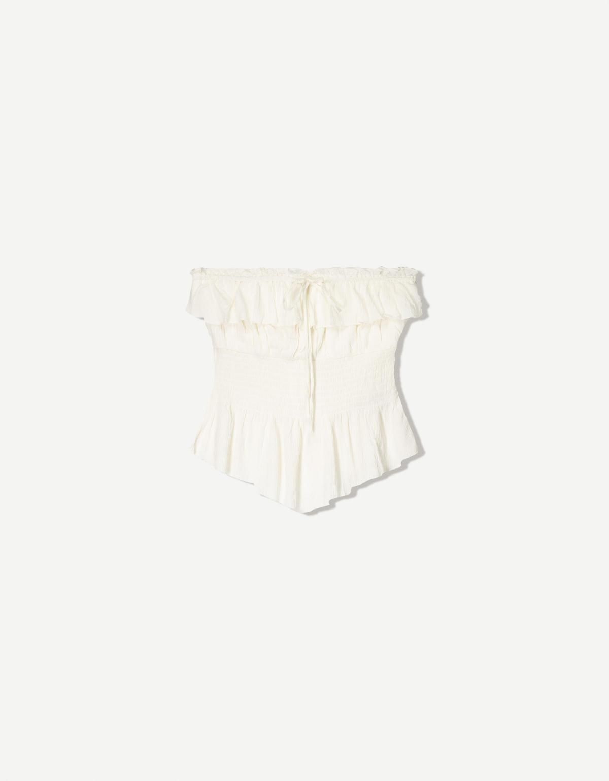 버쉬카 텍스처 오프숄더 러플 민소매 탑 3801/207 BEIGE - 메인 이미지