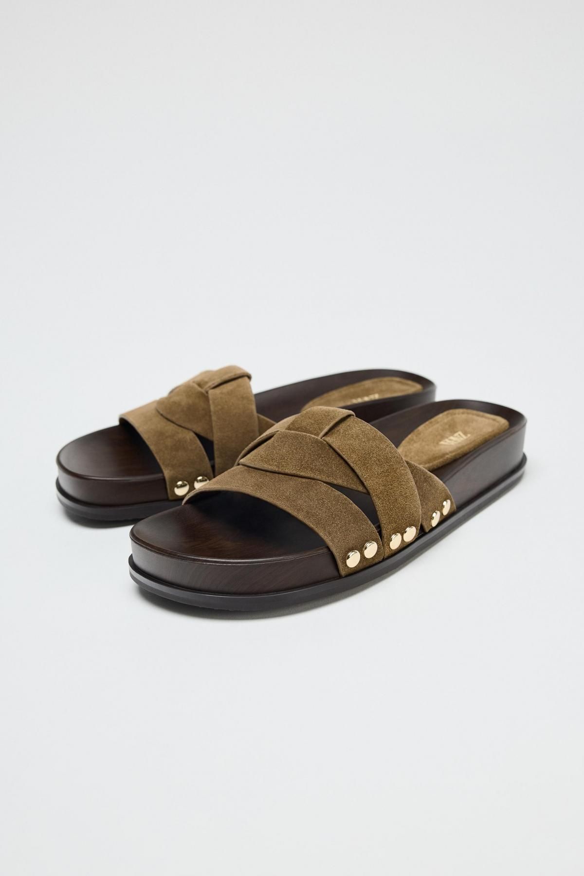 자라 레더 크로스 스트랩 메탈 디테일 슬라이드 샌들 2630/510 KHAKI GREEN - 상세 이미지 5