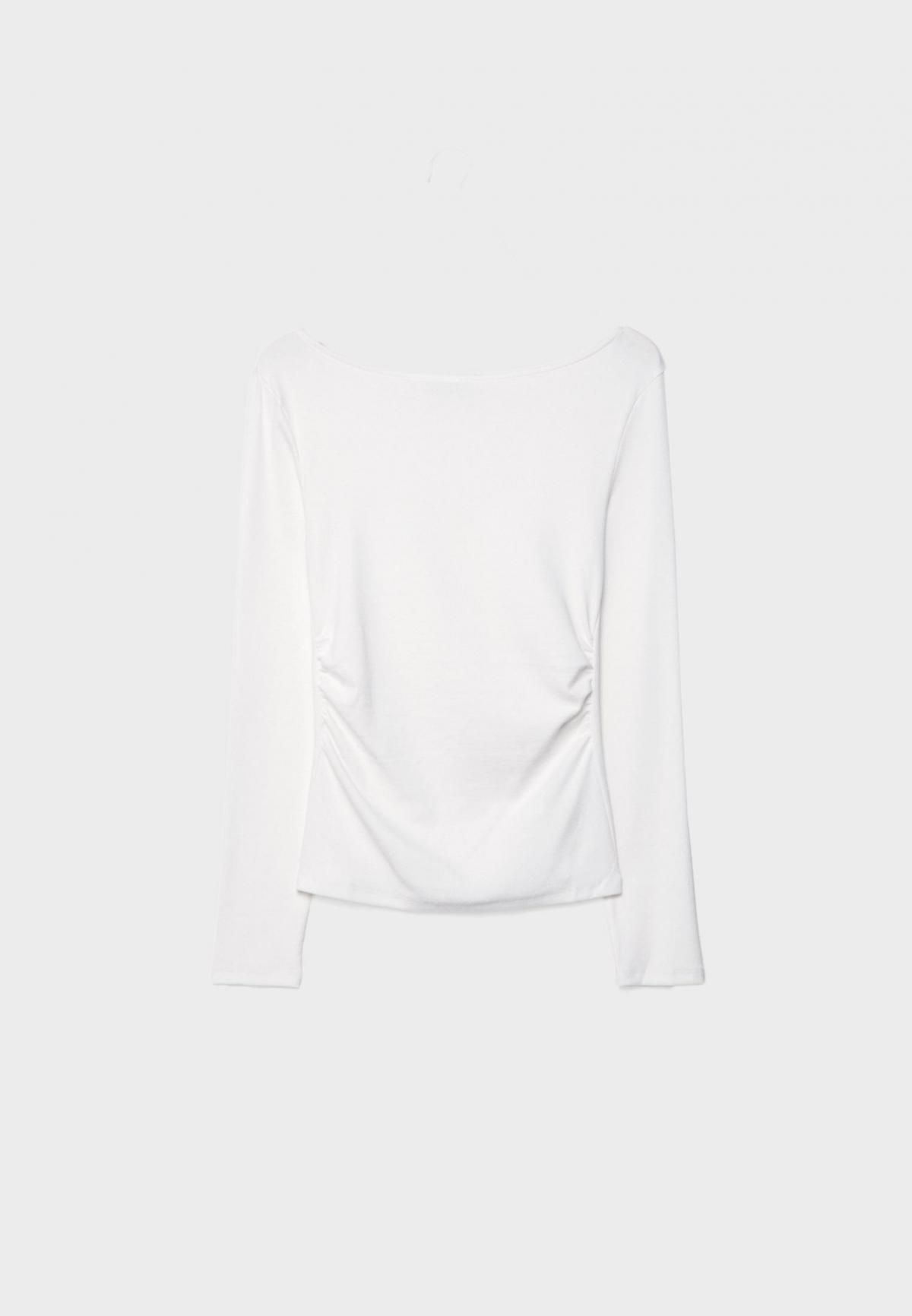 스트라디바리우스 미니멀 보트넥 셔링 디테일 긴팔 티셔츠 6522/887 ECRU - 상품 이미지