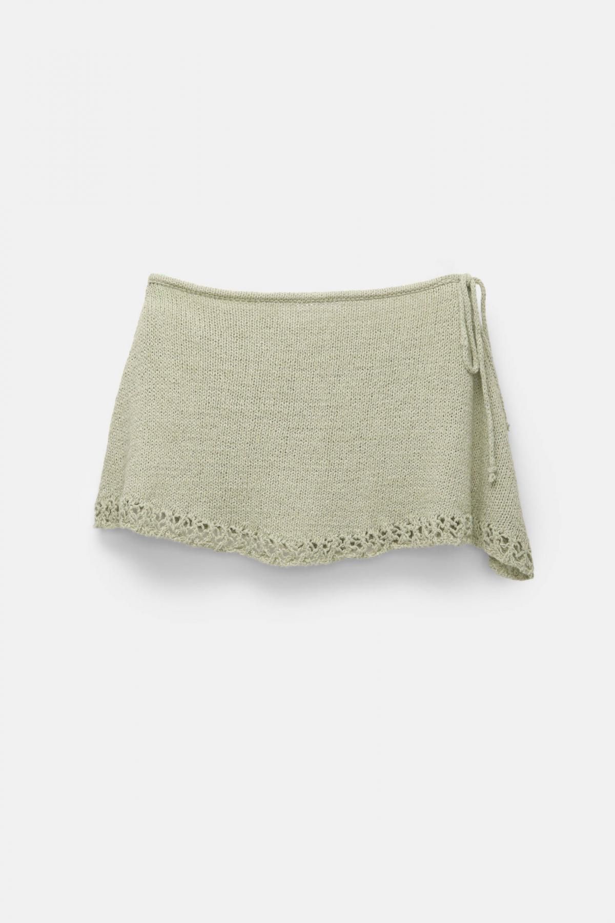 풀앤베어 트렌디 니트 미니 스커트 오픈워크 헴 7400/312 KHAKI - 메인 이미지