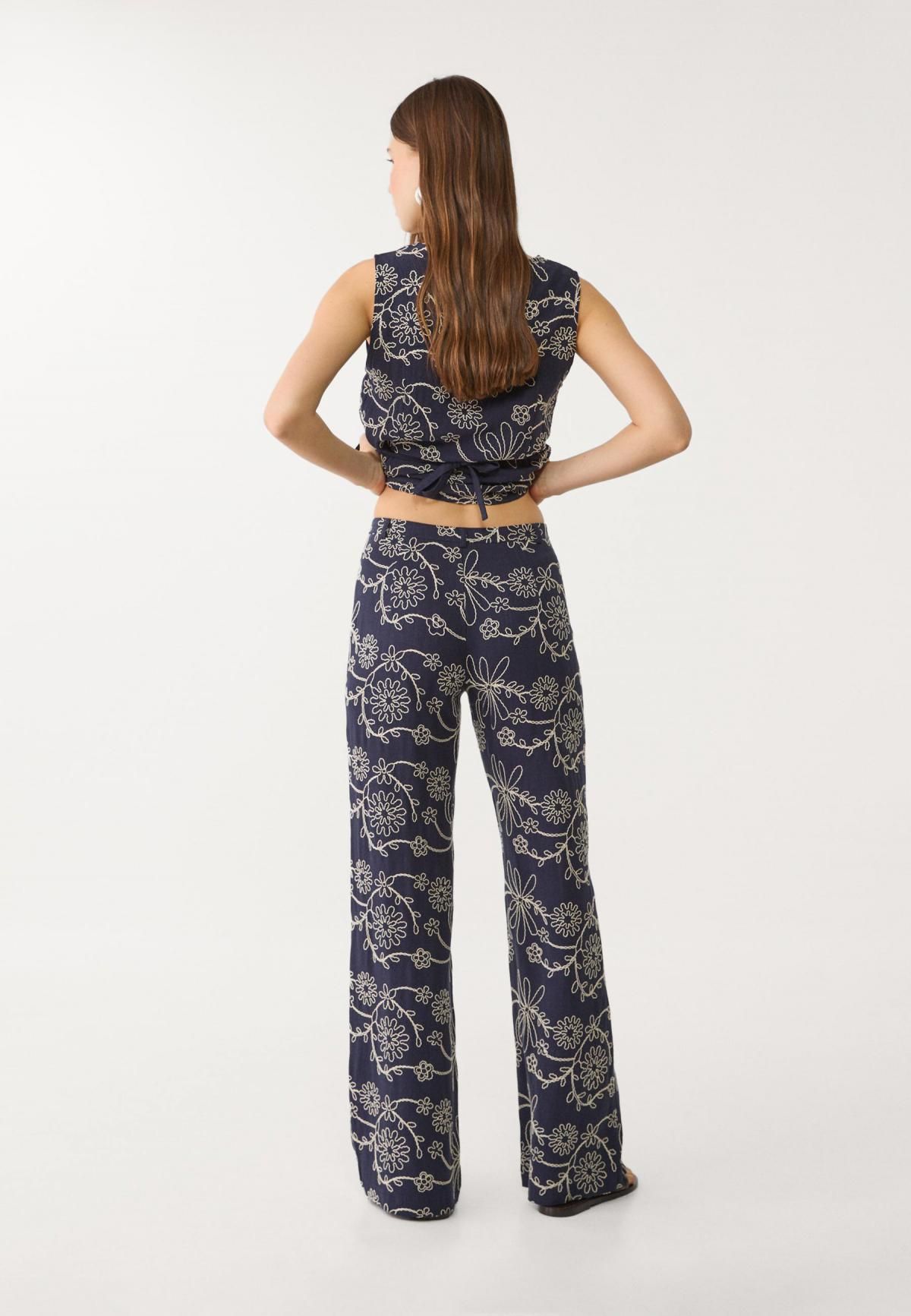 스트라디바리우스 리넨블렌드 자수 스트레이트핏 와이드 팬츠 1204/565 NAVY BLUE - 상세 이미지 2