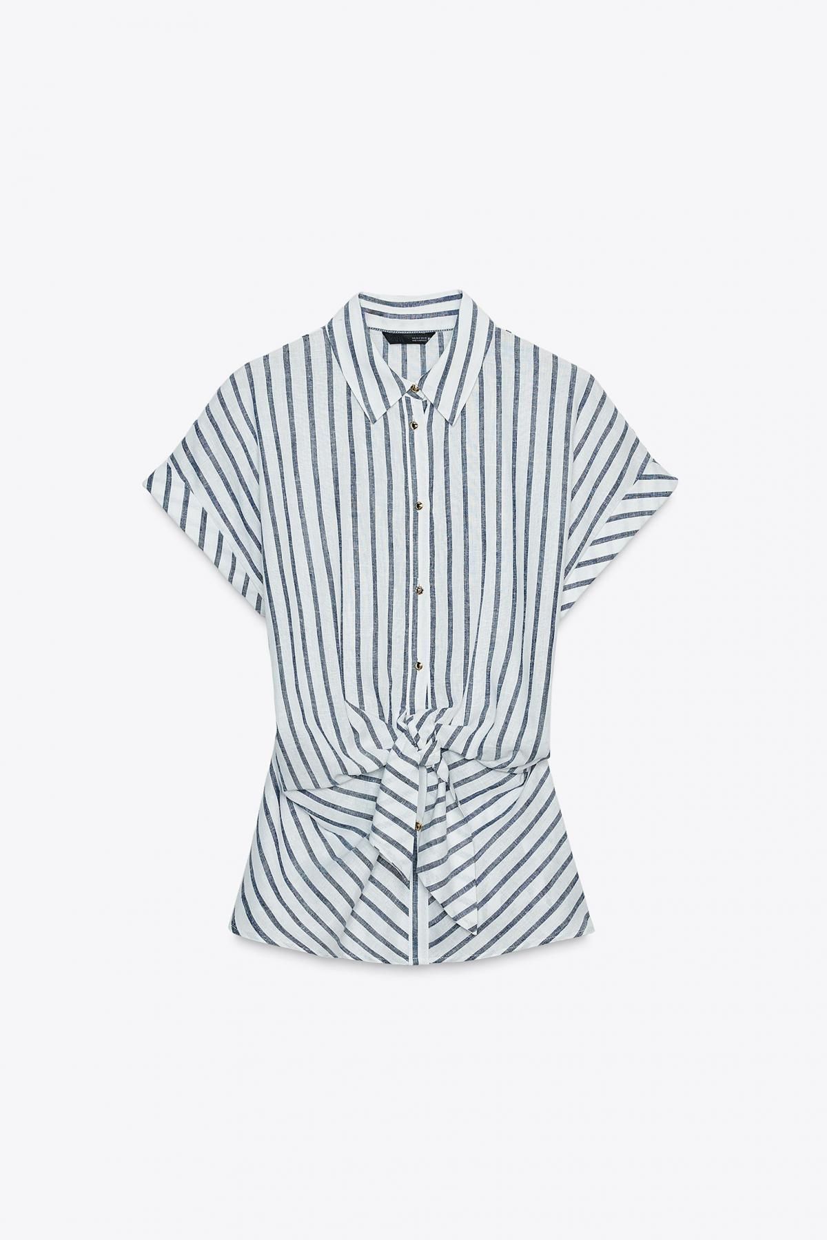 자라 스트라이프 린넨 블렌드 프론트 매듭 반팔 셔츠 8138/863 BLUE/WHITE - 메인 이미지