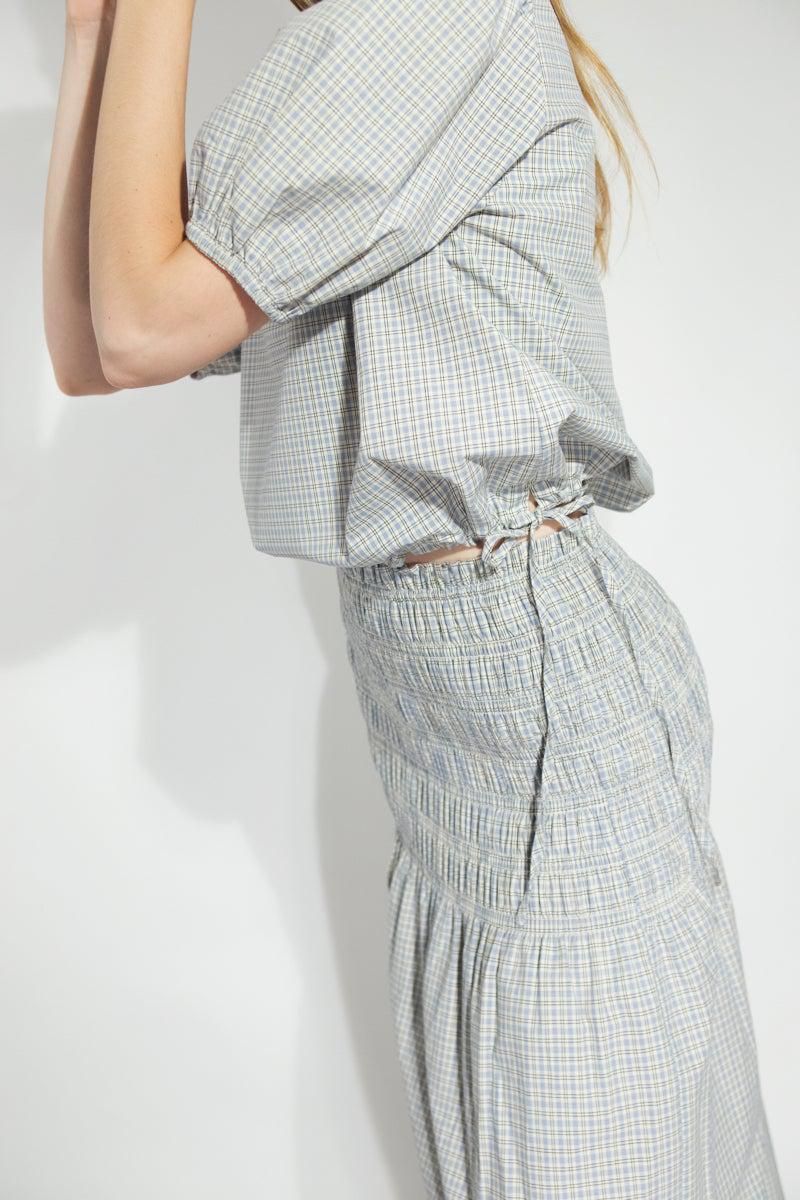 타이니코튼 체크 패턴 미디 스커트 FALDA A CUADROS SS25-686R30 VAINILLA/AZUL - 상세 이미지 4