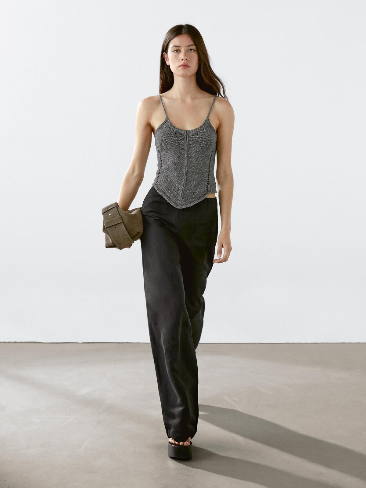 마시모두띠 미니멀 100 코튼 니트 스트랩 슬리브 탑 5613/734 ANTHRACITE GREY - 상세 이미지 2
